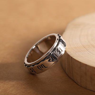 Anillo Giratorio para Hombre con Mantra Sánscrito de Seis Caracteres en Plata - Image 8