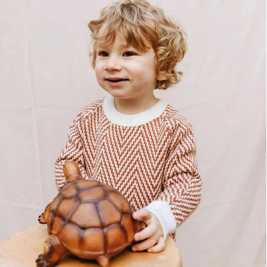 Suéter Navideño Infantil con Patrón de Onda - Cuello Redondo para Otoño e Invierno