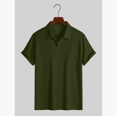 Camisa Casual de Punto Rombo con Solapa - Corte Holgado Manga Corta Hombre - Image 9