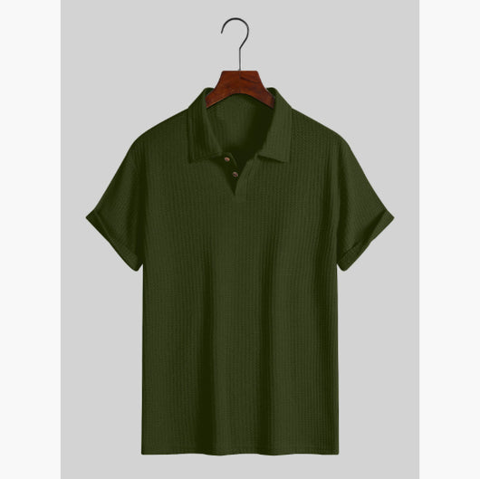 Camisa Casual de Punto Rombo con Solapa - Corte Holgado Manga Corta Hombre - Image 9