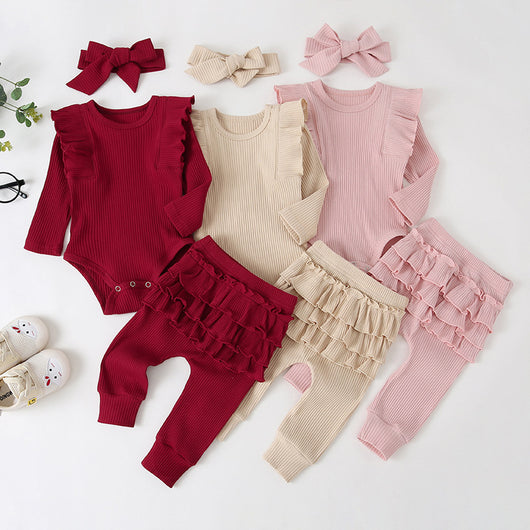 Conjunto de 3 Piezas Otoñal para Niña con Romper de Encaje y Diadema - Image 8
