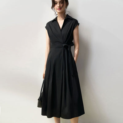 Vestido Camisero Ajustado de Algodón con Pliegues Simétricos y Corte Vertical - Image 2