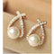 Cross pearl flash drill earrings Golden