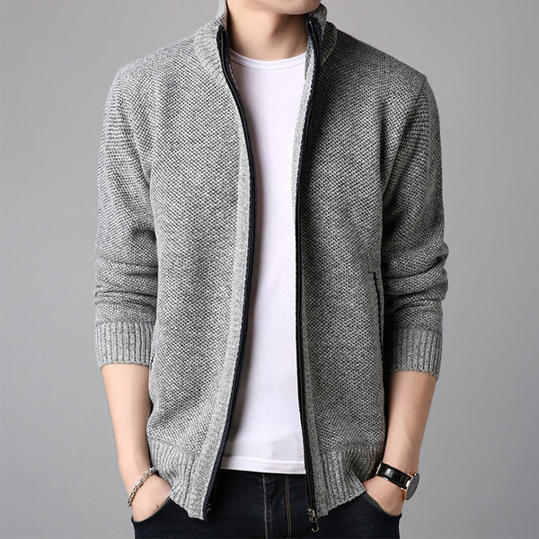 Suéter Cardigan Cuello Alto Ajustado para Hombre - Tejido Grueso
