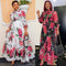 Vestido Largo Africano de Gasa con Estampado y Falda Amplia para Mujer