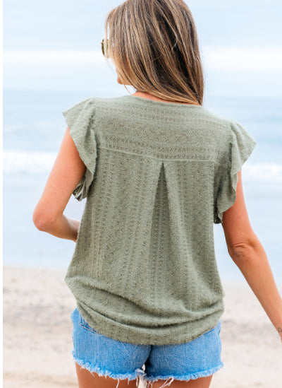 Blusa Verde Laurel con Mangas Volantes y Encaje Escote V - Image 2