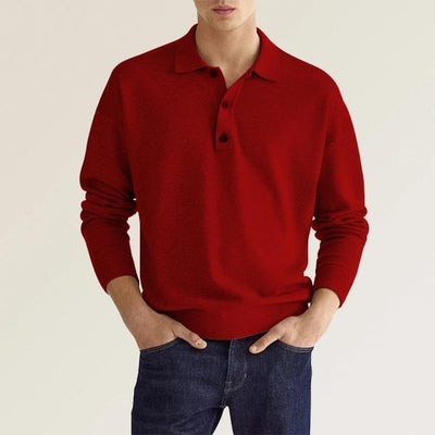 Polo Casual Europeo con Botones y Cuello V - Manga Larga para Hombre