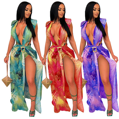 Traje de Baño Dos Piezas con Cardigan Estampado sin Mangas - Image 5