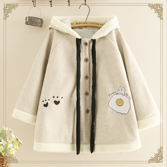 Abrigo Sudadera con Capucha y Orejas de Conejo Bordadas