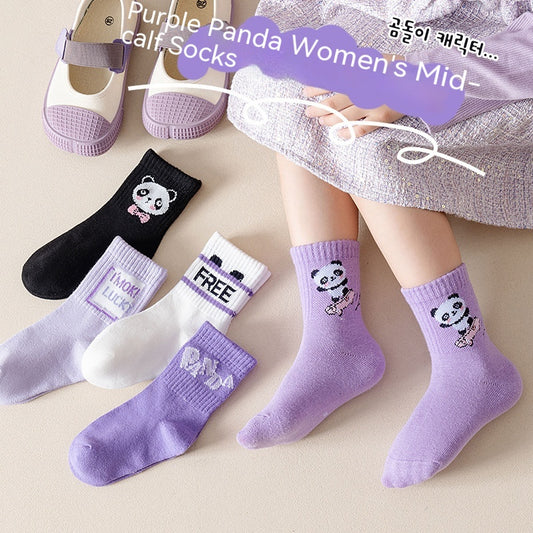 Calcetines Deportivos Infantiles Otoño Invierno - Diseño Panda Púrpura