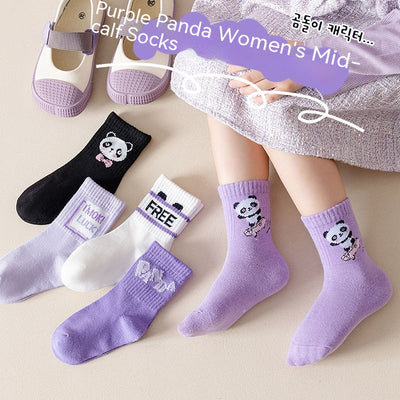 Calcetines Deportivos Infantiles Otoño Invierno - Diseño Panda Púrpura