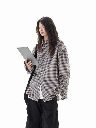 Camisa Cuadros Negra Manga Larga Mujer Holgada Casual - Image 12