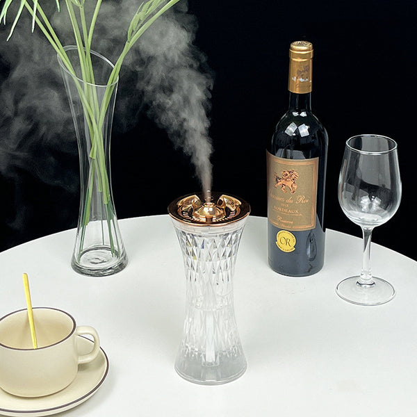 Humidificador de Escritorio con Luz Nocturna de Cristal - Difusor Aromático Romántico