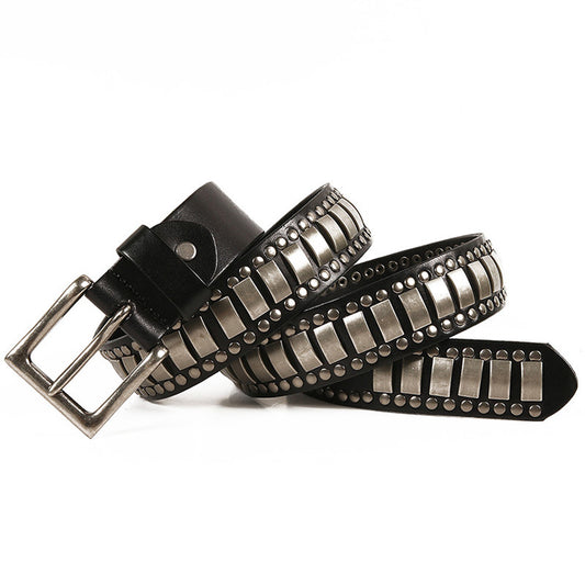 Cinturón de Cuero Genuino para Hombre con Remaches de Estilo Industrial