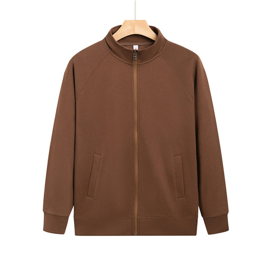 Purple full-zip jacket with a stand-up collar, raglan sleeves, and front pockets, displayed on a hanger. - Image 10