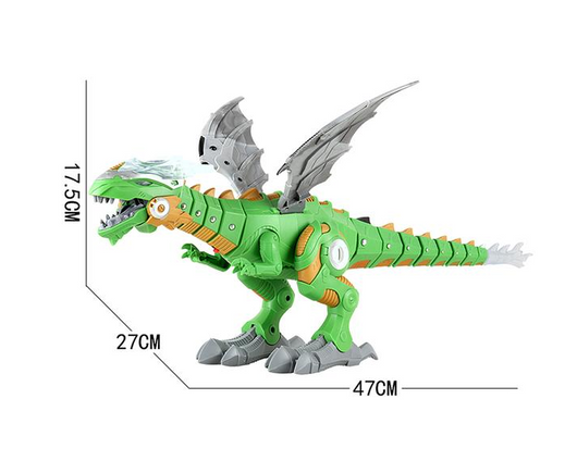 Green and grey intelligent robot dinosaur toy with wings, sharp teeth, and a long tail, packaged in a box. - Image 5