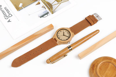 Reloj de Bambú con Cinturón de Cuero - Image 5