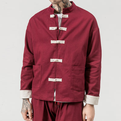 Chaqueta de Lino y Algodón Tang Retro Clásico con Cierre de Disco - Talla Grande Hombre - Image 8