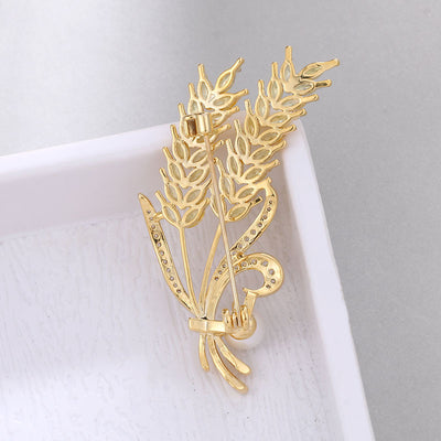 Broche de Trigo en Oro Blanco y Circón Blanco - Image 9