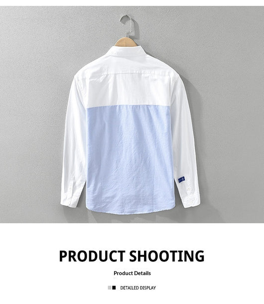 Camisa Patchwork de Manga Larga para Hombre - Image 8