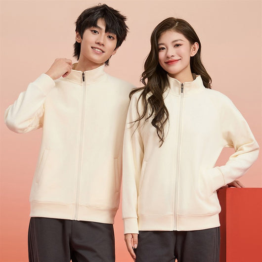 Purple full-zip jacket with a stand-up collar, raglan sleeves, and front pockets, displayed on a hanger. - Image 18