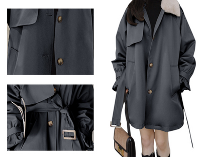 Abrigo de Invierno Khaki para Mujer con Cintura Moldeadora y Forro Grueso de Terciopelo - Image 11