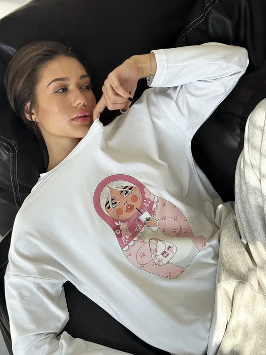 Blusa Suelta Estampada de Manga Larga para Mujer - Image 9