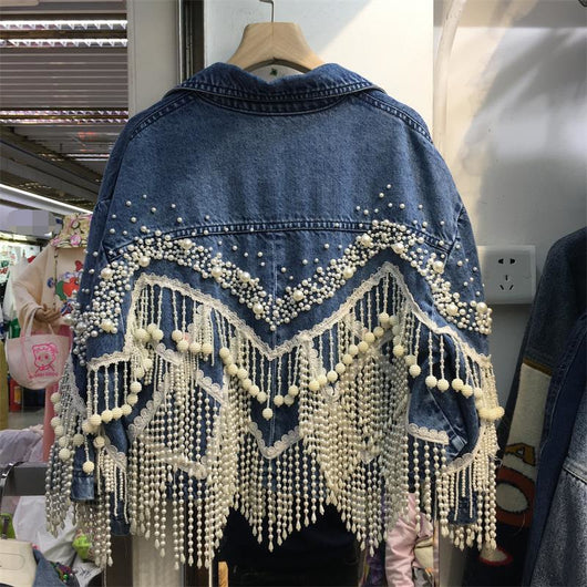 Chaqueta Denim Industrial con Perlas y Borlas - Image 4