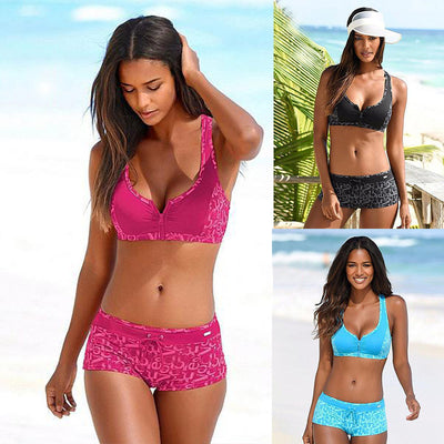 Bikini Estampado con Cierre de Cuatro Esquinas - Diseño Europeo Moderno