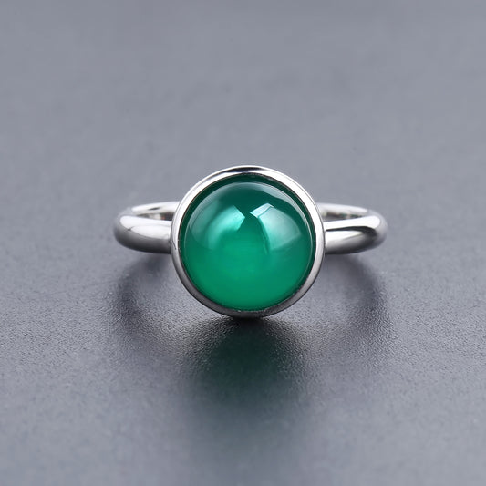 Anillo de Ágata Verde Natural - Diseño Minimalista para Mujer