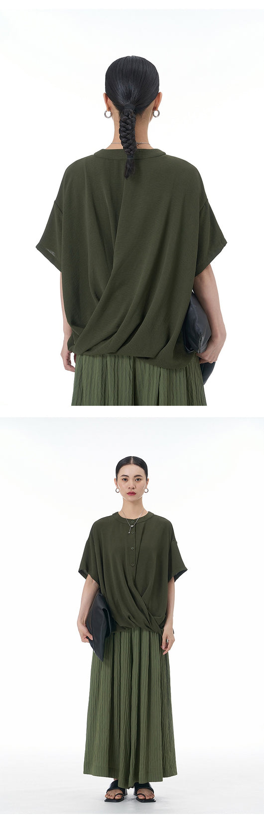 Blusa Suelta con Botones Decorativos y Manga Corta - Image 17