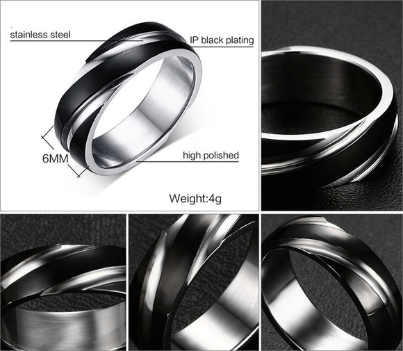 Anillo de Acero de Titanio Negro para Hombre con Diseño Twill