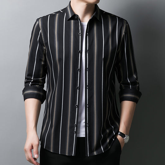 Camisa Casual de Rayas Negras Manga Larga para Hombre - Image 6