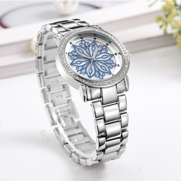 Reloj Elegante para Mujer con Banda de Acero y Diamantes