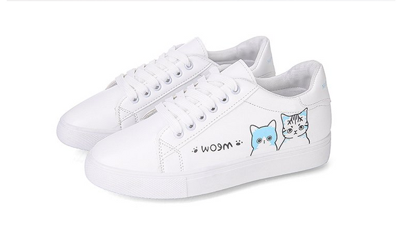 Zapatillas Deportivas Casual para Mujer con Diseño de Gatito - Blancas de PU - Image 5