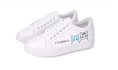 Zapatillas Deportivas Casual para Mujer con Diseño de Gatito - Blancas de PU - Image 5