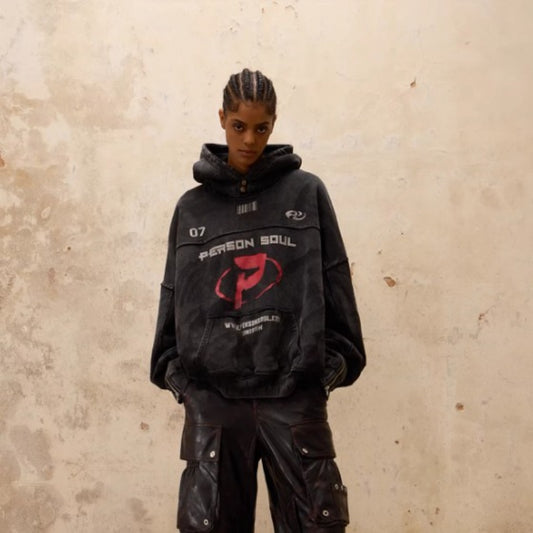 Sudadera Pesada con Símbolo Meta y Acabado Cepillado