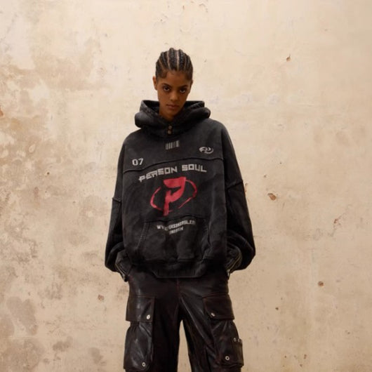 Sudadera Pesada con Símbolo Meta y Acabado Cepillado