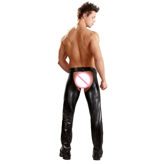 Pantalones Pole Dance de Cuero Sintético Negro - Leggings Eróticos Brillantes para Hombre - Image 2