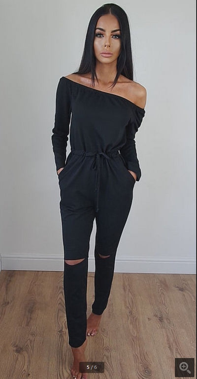 Jumpsuit de Hombro Descubierto con Detalles Rotos - Tendencia Otoño - Image 8