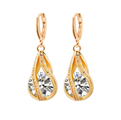 Silver teardrop necklace and matching drop earrings set with clear zircon gemstones, ideal for a bride or wedding. - Image 3