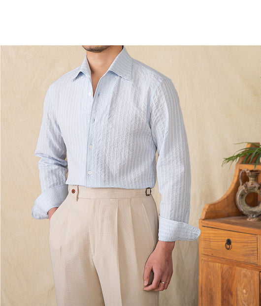 Camisa Casual de Algodón Seersucker Manga Larga Cuello Clásico - Image 19