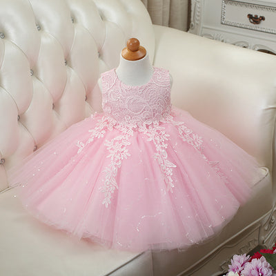 Vestido Infantil Coreano con Encaje Dorado y Aplicaciones - Image 10