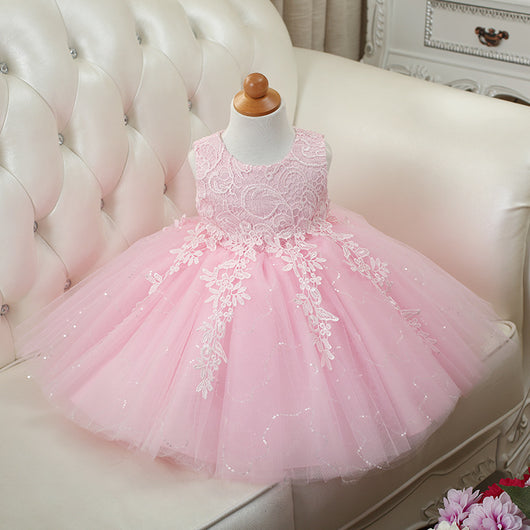 Vestido Infantil Coreano con Encaje Dorado y Aplicaciones - Image 10