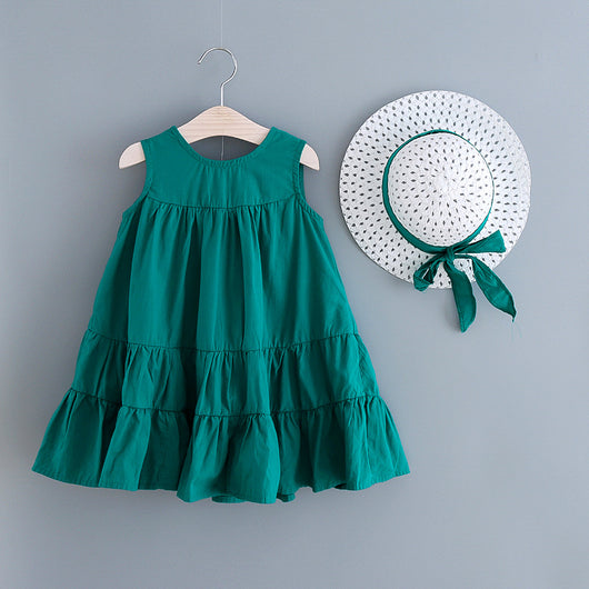 Vestido Infantil Sin Mangas Cuello Redondo - Colores Sólidos Verano