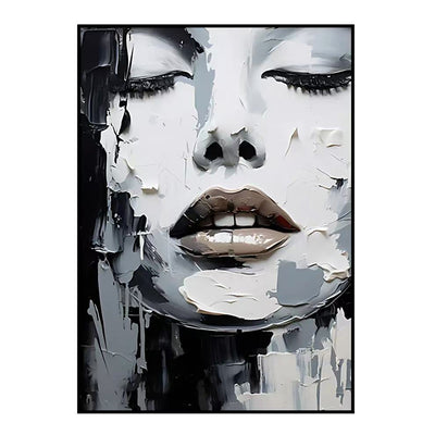 Cuadro Pintura al Óleo Abstracto Blanco y Negro Retrato Moderno de Mujer para Decoración del Hogar - Image 6