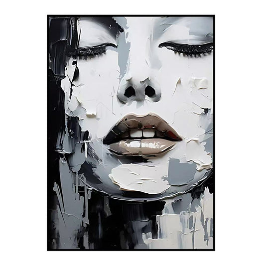 Cuadro Pintura al Óleo Abstracto Blanco y Negro Retrato Moderno de Mujer para Decoración del Hogar - Image 6