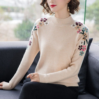 Blusa Suelta con Cuello Alto y Bordados para Mujer - Image 18