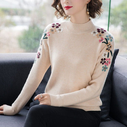 Blusa Suelta con Cuello Alto y Bordados para Mujer - Image 18