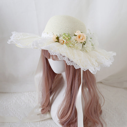 Sombrero de Ala Ancha con Encaje Floral y Moño para Viajes - Image 10